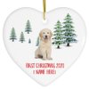 Personalized Name Custom Year Golden Retriever Puppy Cream First 2025 Christmas Tree Ornaments Gifts Decorations Winter Landscape Heart Ceramic