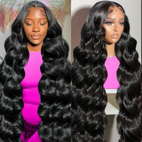 LAPONDAI 30 Inch Body Wave Lace Front Wigs Human Hair Pre Plucked 180% Density 13x4 Transparent HD Lace Front Wigs Glueless Frontal Wigs with Baby Hair Natural Black Human Hair Wig