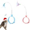 Interactive Cat Collar Feather Toy with Bell, 2 Pack Premium Feather Wand, Lightweight Adjustable Silicone Collar for Indoor Cats, Self Playing Toy with Colorful Natural Feathers (Pink/Blue)