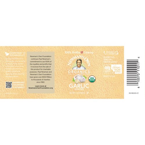 Newman's Own Organic Garlic Powder; USDA Certified Organic; Non-GMO; Kosher; 2.22 Oz Bottle