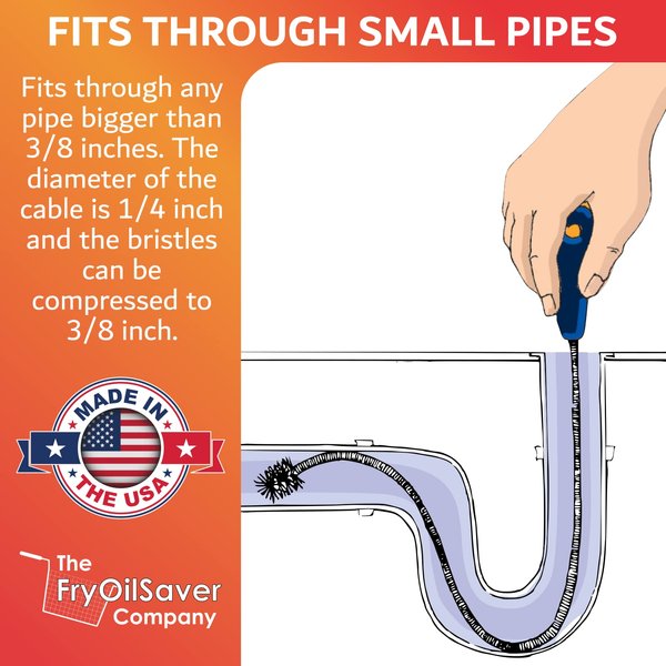 FryOilSaver Co, B113C, Long Drain Cleaning Brush, Length 22", Super Flexible Cleaning Tool, Drain Clog Remover Brush