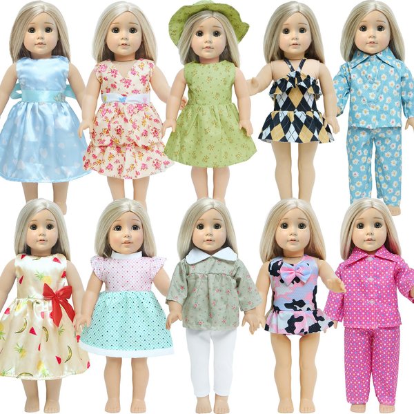 MCZQXW 10 Sets Random 18 Inch Doll Clothes and Accessories for Girl Doll Fashion, Doll Clothing, Dress, Outfit, Swimsuit for American Doll