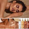 Body Shimmer Oil Golden Brown 4 Color Face Brighten Body Luminizer Glow For Face & Body, Summer Glow Highlighter Liquid Illuminator Body Makeup Glitter Body Oil with Brush (#4, 2.8 Fl Oz)