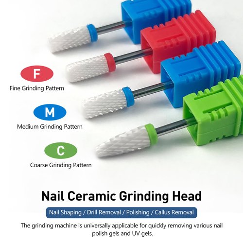 4 Pcs Ceramic Nail Drill Bits Set, 2.35mm (3/32'') Professional Acrylic Nail File Drill Bit for Manicure Pedicure Cuticle Gel Nail Polishing