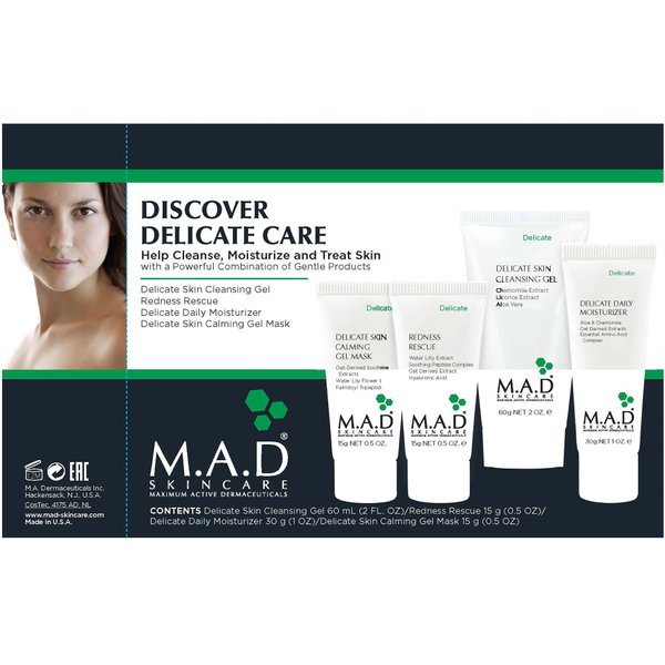 M.A.D Skincare Discover Delicate Care Set – Complete Sensitive Skin Regimen with Gentle Cleansing Gel, Redness Rescue, Daily Moisturizer & Calming Gel Mask – Hydrates & Soothes Irritated Skin