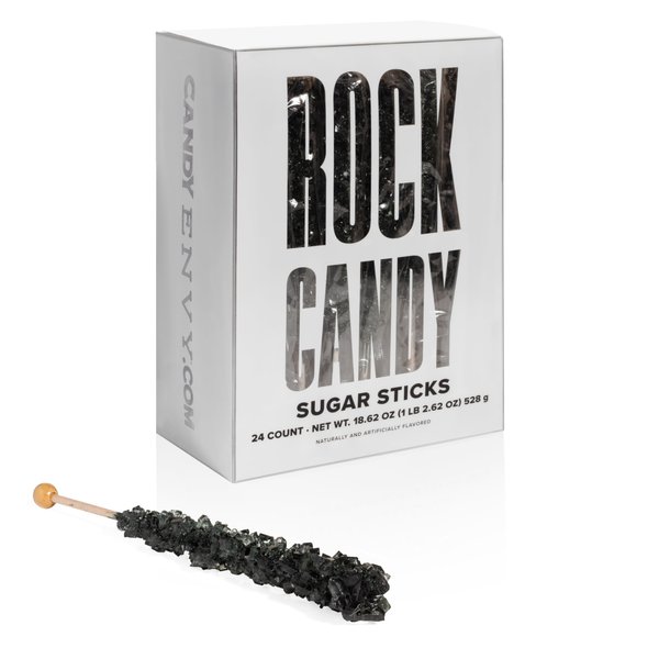 Candy Envy - Black Rock Candy Sugar Sticks - Black Cherry Flavored - 24 Indiv. Wrapped