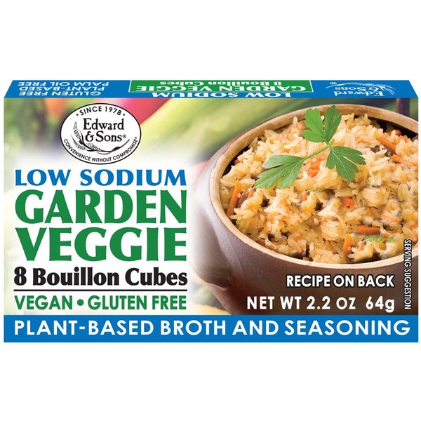 Edward & Son's Low Sodium Vegan Vegetable Bouillon Cubes - Vegan Broth Cubes, Gluten Free, No Trans Fat, Use in Soups, Stews and Pilafs (8 Cubes of Each) - Pack of 12