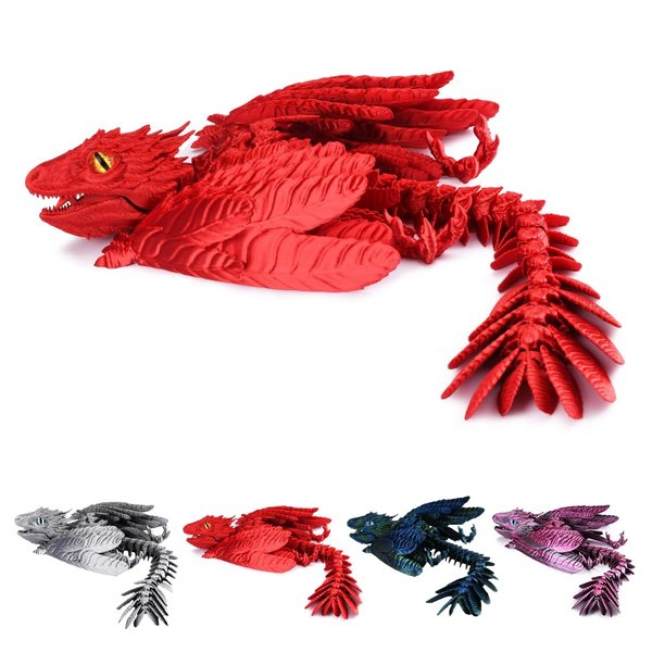 Varuotu 3D Printed Dragon Feathered Wyvern Dragon 3D Dragon with Wings Toothless Toys Desk Pet Home Garden Decor