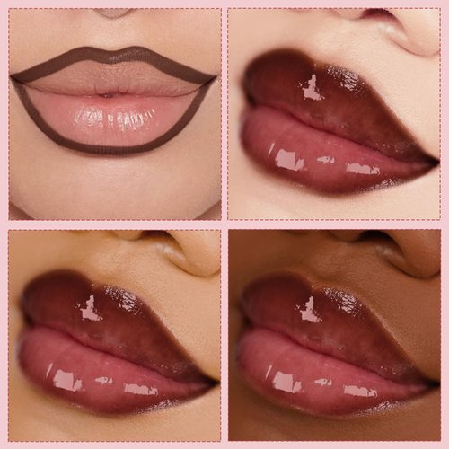 HOSAILY Butter Gloss Moisturizing High Shine Fresh Lightweight Glossy Lip Combo Plumping Lip Gloss for Women Long Wear Lip Glow Oil with Brown Lip Liner Set Non-Sticky Liquid Lipstick Makeup#12