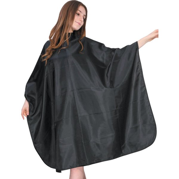 XMW Professional Polyester Hair Styling Salon Cape with Snaps, Black