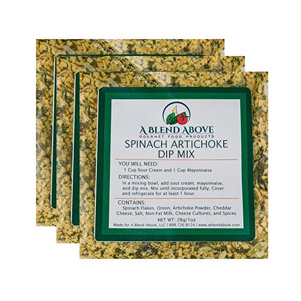 A Blend Above Spinach Artichoke Dip Mix Seasonings Packet, Gourmet Food, 1 oz (3 Pack)