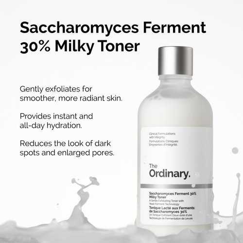 The Ordinary Saccharomyces Ferment 30% Milky Toner, Exfoliating and Hydrating Toner for Smoother, Brighter Skin, 3.4 Fl Oz