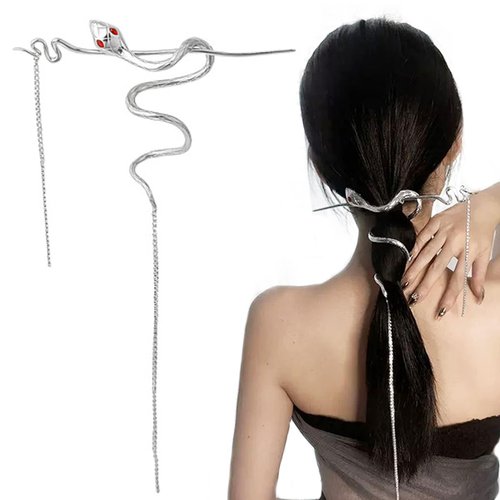 Heogacinlia New Snake Hair Sticks Hair Chopsticks Tassels Metal Distortion Vintage Punk Hairpin Headwear,with Rhinestone Tassel Hair Chain Hair Rope for Long Hair,Hairstyle Hair Accessories for Women