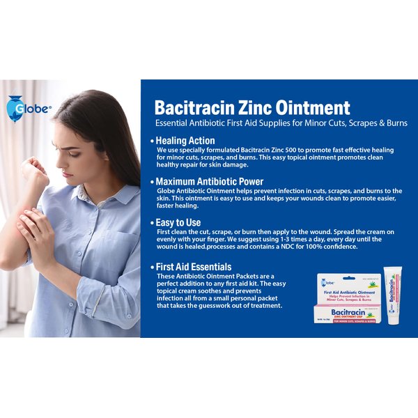 Globe (3 Pack) Bacitracin Zinc Ointment + Aloe 1oz, Essential Antibiotic First Aid Ointment, Healing Action, Maximum Antibiotic Power, Prevents Infection in cuts, scrapes, Burns