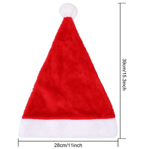 Aneco 8 Pack Christmas Hats Red Plush with White Cuffs Plush Fabric Santa Hat for Christmas Costume Party and Holiday Event