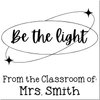 Custom Name Stamp Slim Pre-Inked Personalized Stamp with Be The Light Design, Custom-Made 1-5/8" Square Teacher Stamp for Classroom Materials, Durable and Easy to Use