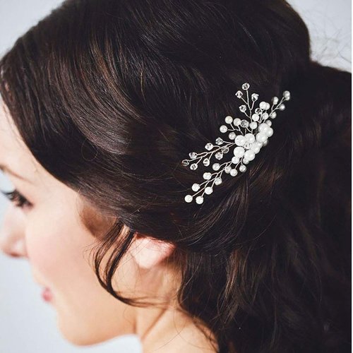 Yokawe Bridal Wedding Hair Comb Silver Crystal Bride Side Combs Pearl Hair Accessories for Women and Girls
