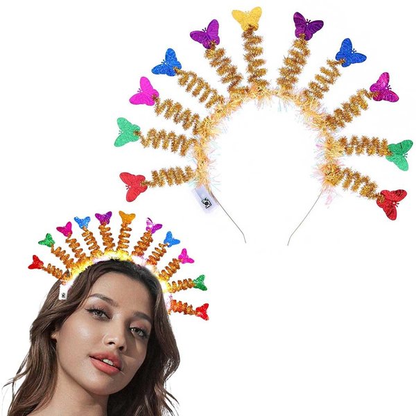Fstrend Light Up Headband Butterfly LED Hair Hoop Monarch Luminous Headpiece Crown Party Christmas Costume for Women and Girls (Color-B)