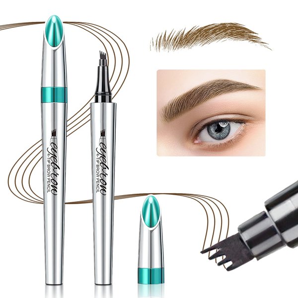 Eyebrow Pencil Eyebrow Microblading Pen - Eye Makeup Eyebrow Pen Micro 4 Point Brow Pen Lift & Snatch Eyebrow Microblading Pen Long-Lasting Waterproof Natural Eyebrow Hair (Light Brown)