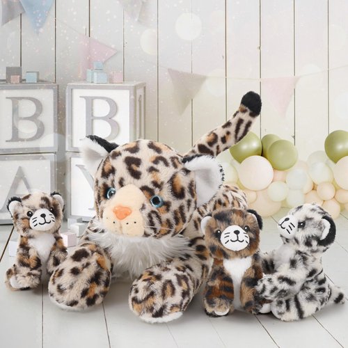 MaoGoLan Cheetah Stuffed Animals with Babies,4 Pcs Leopard Stuffed Animal for Girls,Mama and Baby Cheetah Plush,Leaopard Plush with 3 Cubs for Kids Birthday Gift