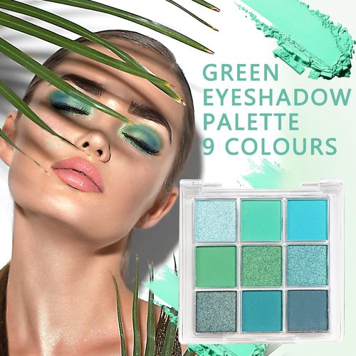 DWDiWen 9 Colors Green Matte Glitter Eyeshadow Palette,Highly Pigmented Blendable Pearl Eyeshadow Makeup Palette,Long Lasting Waterproof Shimmer Green Eye Shadow Makeup Palette