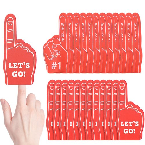 24 Pieces Sports Fan Foam Finger, Mini Foam Finger, Sports Party Favors, Mini Foam Finger #1, Baseball Football Soccer Team Cheerleader Gifts for Sports Themed Birthday Party Supplies. (Red)