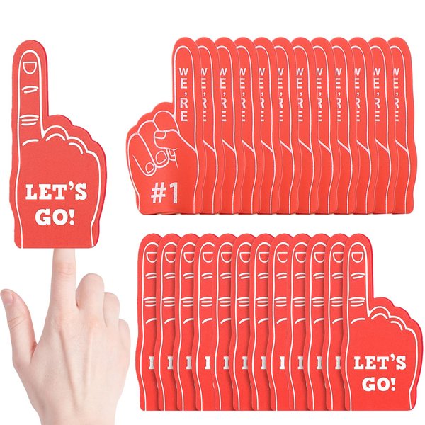 24 Pieces Sports Fan Foam Finger, Mini Foam Finger, Sports Party Favors, Mini Foam Finger #1, Baseball Football Soccer Team Cheerleader Gifts for Sports Themed Birthday Party Supplies. (Red)