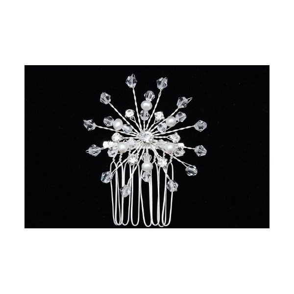 Handmade Freshwater Pearl Crystal Flower Bridal Wedding Tiara Hair Comb - Silver Plated FC021
