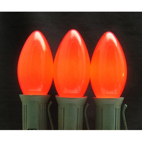25 Pack 7 Watt C9 Ceramic Red Incandescent Light Bulb, Intermediate Base