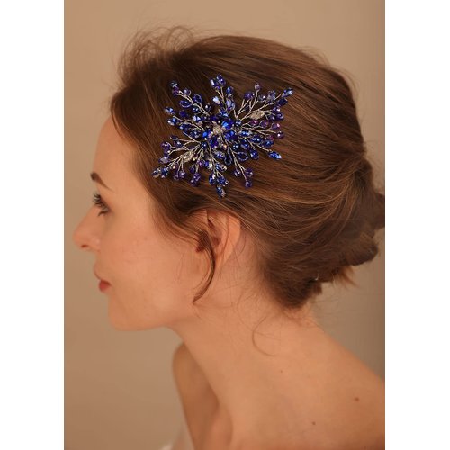 Denifery Women Sapphire Hair Comb Blue Crystal Rhinestones Bride Wedding Hair Accessories for Brides Crystal Bridal Hair Comb for Women and Girls (Style 3)