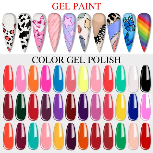 SAVILAND 36 Colors Gel Paint Nail Art Kit - French Ombre Nail Kit Solid Nail Art Gel Polish with 15pcs Painting Drawing Nail Brushes for DIY Nail Art Design & Manicure Nail Salon