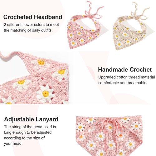 ZURLEFY Floral Hair Scarf Bandanas for Women, Pink Bandana Headband for Womens Headbands Mesh Hair Scarves Lightweight Head Scarf Hair Accessories (59H-03)