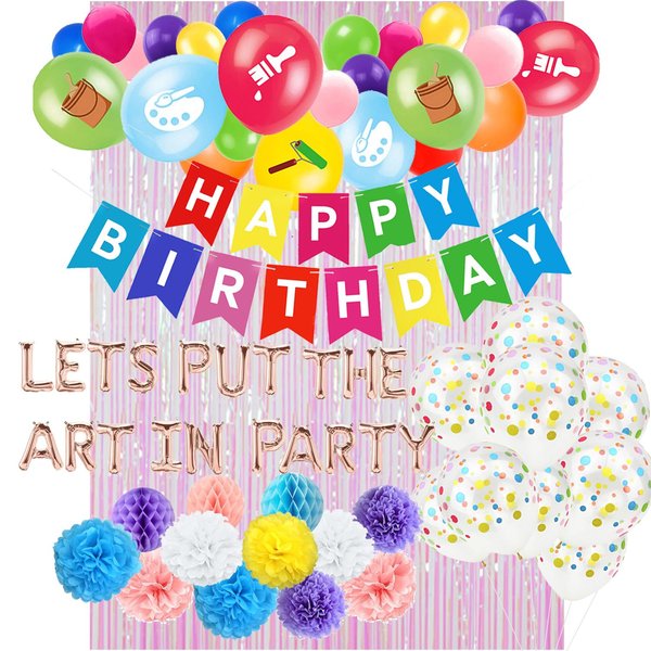 Lets Put The Art In Party, Art Party Decorations, Painting Birthday Party Decorations, Artist Drawing Art Paint Birthday Banner Balloons, Painting Theme Party Favors,Art Themed Birthday Party Supplies