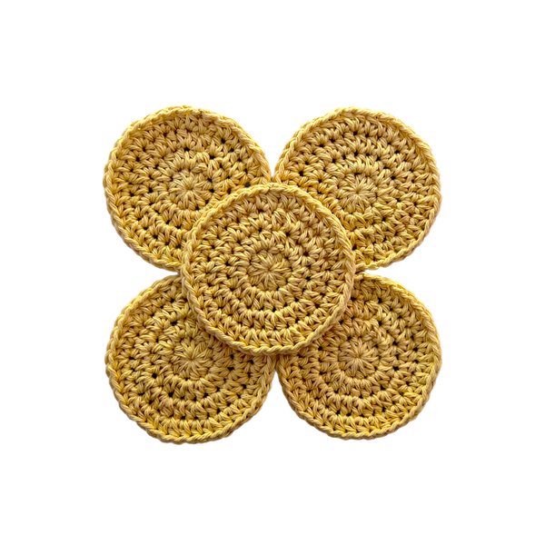 Gold Yellow Handmade Round Crochet Reusable Cotton Pads - Approx. 2.5 inches, Set of 5