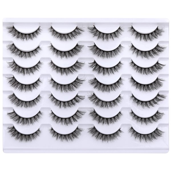 Newcally Cat Eye Lashes Natural Look False Eyelashes Short Wispy 3D Fluffy Fake Eye Lashes Pack 14 Pairs