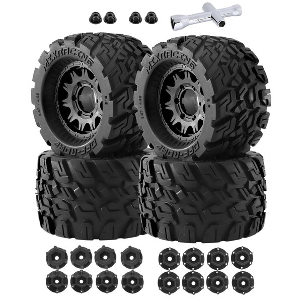 Rcarmumb RC Truck Wheel Tires for 1/10 Rustler Stampede Hoss,Arrm a Granite Vorteks Big Rock,Axial Losi Redcat Rc4wd,12mm/14mm Hex Rc Truck Tires,4pcs,Black