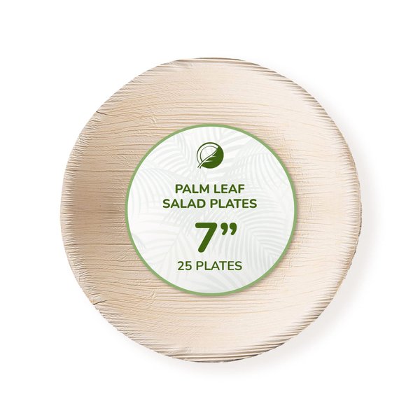 Palm Leaf Plates - Environmentally Disposable Tableware | 25 Pieces | 7 Inches Round | Bamboo Style | Biodegradable & Compostable