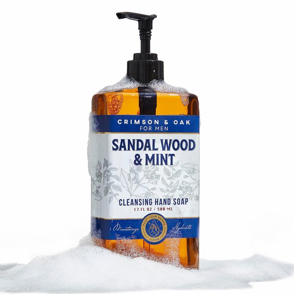 Body Prescriptions Men's Hand Soap by Crimson & Oak | Deep Cleansing Hand Soap with Pump Dispenser, Sandalwood and Mint Men's Hand Wash, Liquid Hand Soap