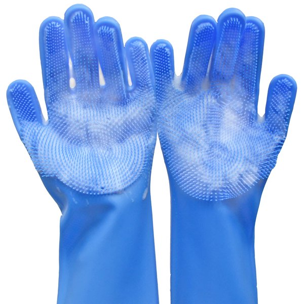 Pet Grooming Gloves, Yintoper Dog Washing Gloves with High-Density Teeth, Heat Resistant Silicone Cat Hair Remover with Enhanced Five Finger Design, Bathing and Massaging for Dogs and Cats Blue