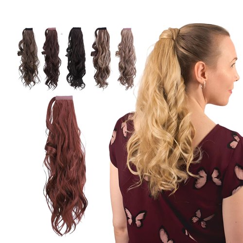JUVABUN Curly Magic Ponytail Hair Extensions 16 '- Dark Red |Synthetic Hair Extensions |Washeble And Realistic | Hair Extensions Ponytail | 16' - Dark Red