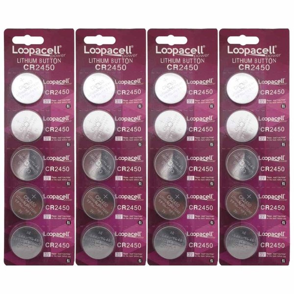LOOPACELL CR2450 3V Lithium Battery (Pack of 20) - High Capacity Coin Cell Batteries