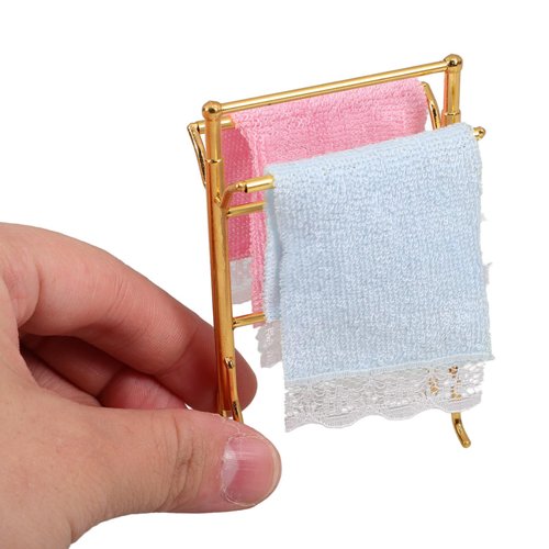 JOINPAYA 1: 12 Dollhouse Towel Rack Dollhouse Miniature Bath Towel Rack Mini Towels Dollhouse Bathroom Furniture Model Set Doll House Play House Accessories Decorations