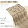 Ugeat Clip in Hair Extensions Real Human Hair Blonde Highlights Double Weft Clip in Human Hair Extensions Ash Blonde with Blonde Human Hair Clip in Extensions Full Head 18 Inch 120Grams 7pcs