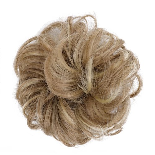 Onelily Messy Bun Hair Piece Wavy Hair Buns Extension Curly Hair Scrunchie Synthetic Chignon Ponytail Hair Extensions Thick Updo Hairpieces for Women 1PC(Light Golden Blonde Mix Bleach Blonde)