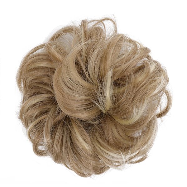 Onelily Messy Bun Hair Piece Wavy Hair Buns Extension Curly Hair Scrunchie Synthetic Chignon Ponytail Hair Extensions Thick Updo Hairpieces for Women 1PC(Light Golden Blonde Mix Bleach Blonde)