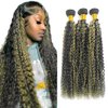 Niciitysi P1B/27 Kinky Curly Bundles Highlight Human Hair Bundles Honey Blonde Curly Wave Bundles 24 26 28 inch Double Weft Brazilian Virgin Remy Hair Extensions Two Tone Black and Blonde Bundles