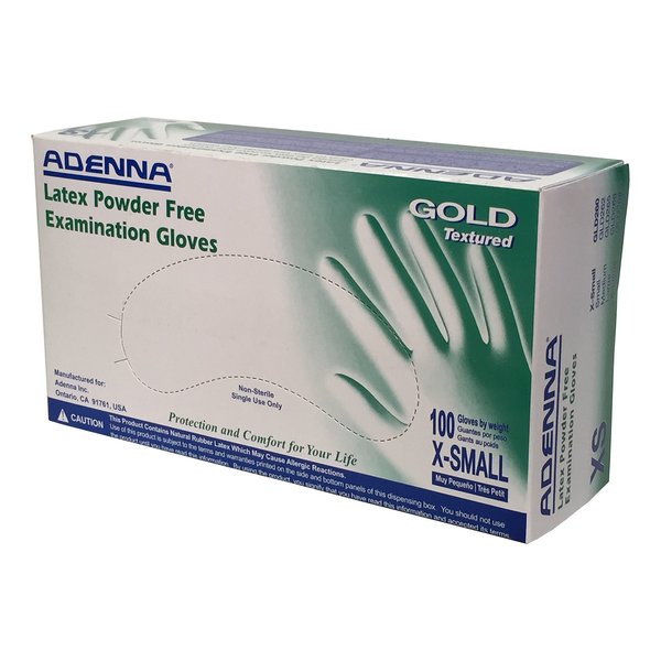 Adenna GLD260 Gold 6 mil Powder-Free Latex Gloves, Medical Grade, White, X-Small, Box of 100