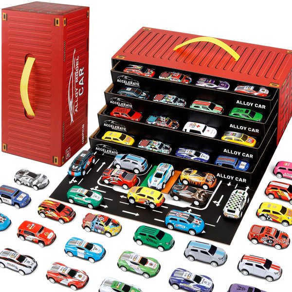 Bublonics 48pcs Pull Back Cars Set,Alloy Racing Car Toys,Bulk Mental Trucks Toy Vehicles Set,Toy Cars for Kids Ages 3-8 Goodie Bag Stuffers Mini Cars Party Favors for Kids Boys and Girls