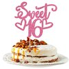 1 PCS Sweet 16 Cake Topper with Heart Glitter Hello 16 Happy 16th Birthday Cake Pick Cheers to 16 Years Old Cake Decorations for Happy 16th Birthday Anniversary Theme Party Supplies Pink