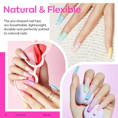 Modelones Gel x Nail Kit , Nail Tips and Glue Gel Kit with 4-in-One Nail Glue Gel, Ultra-Portable LED Nail Lamp, 500Pcs Coffin Nail, Nail Prep Dehydrate, Gel Nail Extension Kit Salon Gifts for Women